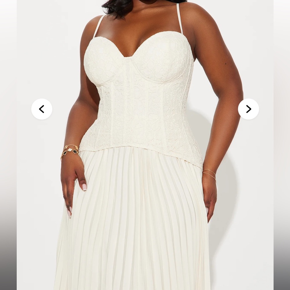 Daniella Lace Corset Pleated Maxi Dress - Cream